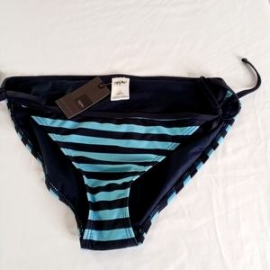 Mossimo NWT Women's Striped String Bikini Bottom L Blue Slate Dark Gray Stretch